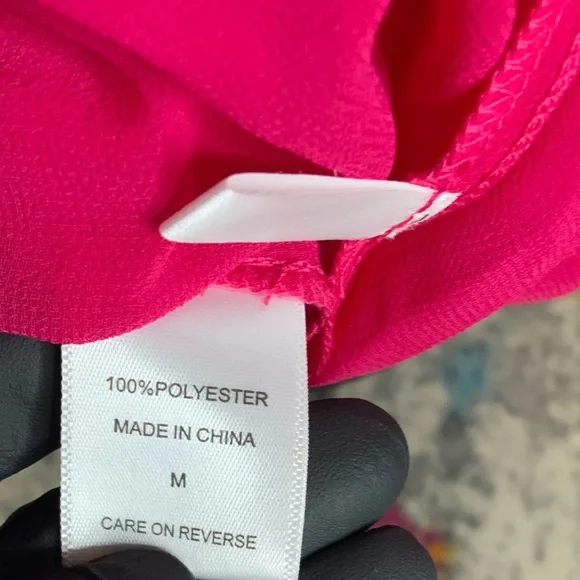 Hot Pink Sheer High-Neck Blouse with Button Detail – Size M - Picture 4 of 6